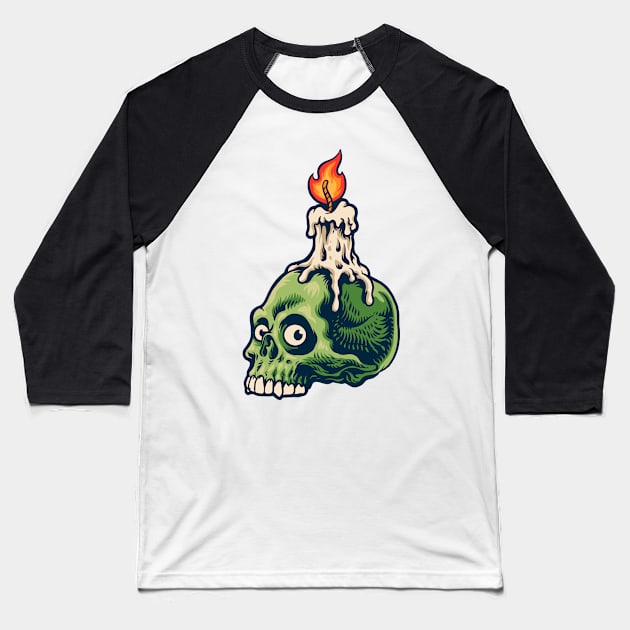 Halloween candle on skull Baseball T-Shirt by sharukhdesign